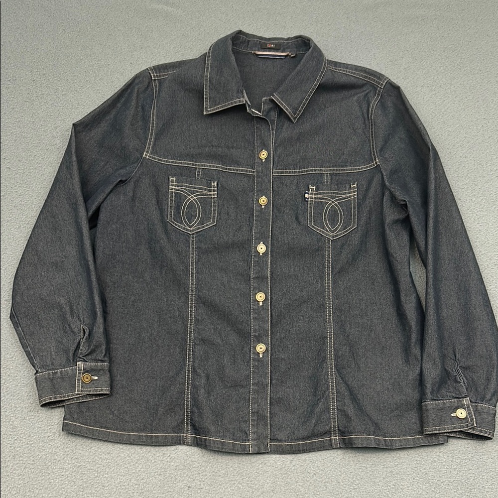 Toni Dress Dark Denim Button-Up Shirt | Contrast Stitching | Size 44 / XL